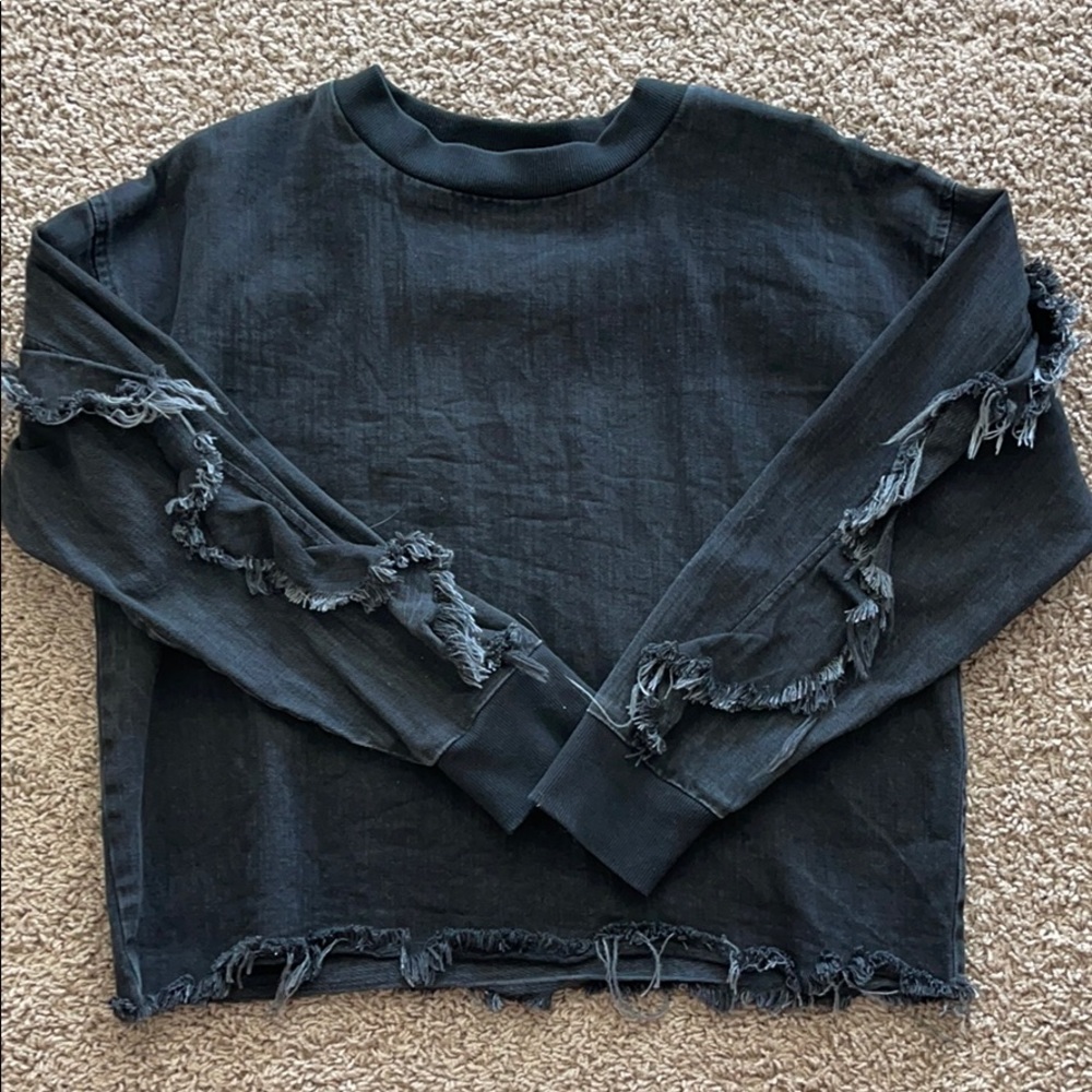 Black ruffle denim pullover